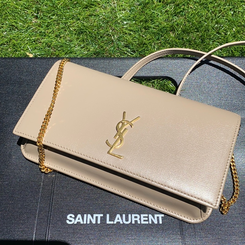 YSL camel nude color crossbody wallet bag